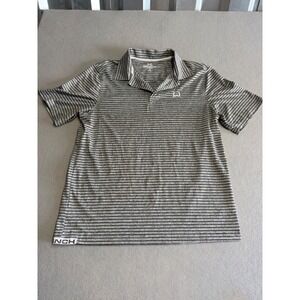 Cinch Mens Performance Polo Shirt Grey White Striped Short Sleeve Size Medium